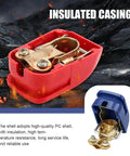 Close-up of 2 Pack Quick Release Battery Terminal Connectors with red and blue covers showing insulated casing.