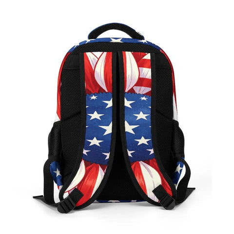 Back view of USA Flag Sunflower Printed Unisex Backpack with Large Capacity Durable Polyester Daypack for School Travel or Work