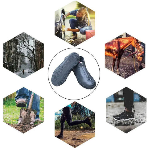 Silicone Waterproof Shoe Covers With Zipper, Reusable Rain Overshoes For All Weather, Size L Women 7.5-10.5 Men 6.5-9 Black