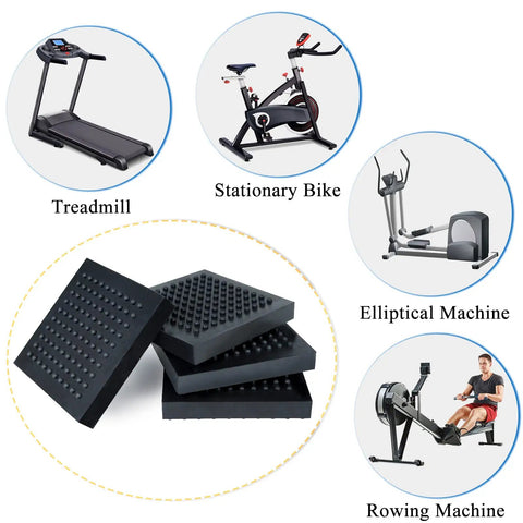 Heavy Duty Exercise Equipment Mats Set Of Six Non Slip Anti Vibration Pads 4 By 4 By 0.8 Inches For Treadmills And Stationary Bikes Noise Reduction Steel Embedded Rubber For Hardwood Floors And Carpet