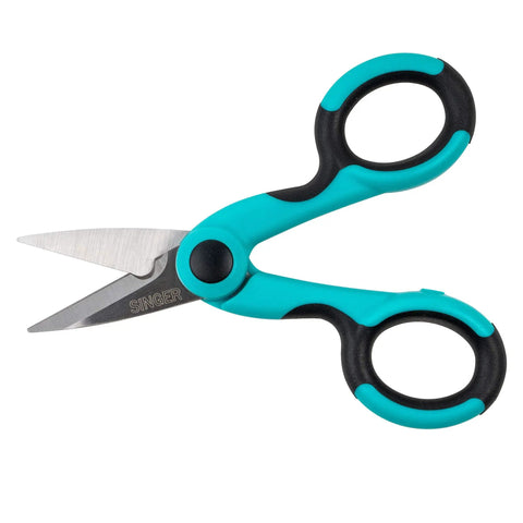 ProSeries Heavy Duty Detail Scissors Five Point Five Inch With Power Notch For Fabric And Craft Projects Teal Rubberized Comfort Grip Sleek Precision For Sewers Crafters And DIYers, teal handle close-up