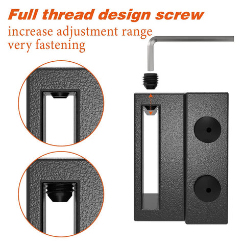 Rubber Cushioned Stopper Limit for Sliding Barn Door Track Roller Kit Fits One Point Six Inch Wide One Quarter Inch Thick Flat Track Noise Quieting Adjustable Screw In For Strong Secure Fit And Easy Repositioning with wrench