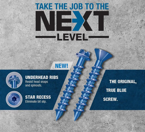 3/16 Inch By 1-3/4 Inch Star Torx Concrete Anchor Screws, 100 Pack With Drill Bit Included, masonry screws, heavy duty fasteners