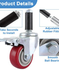 Close-up of Four Pack Heavy Duty Prep Table Wheels featuring smooth polyurethane tread and adjustable stem fitting.
