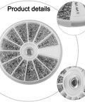 600 Piece Mini Screw And Nut Repair Kit With A Handy 3 Way Screwdriver Stainless Steel Fasteners For Watch Eyeglasses Phone Camera And Electronics Repair In A Compact Organized Case in a round plastic container with compartments.