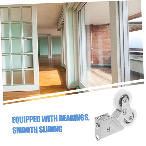 Heavy Duty Four Pack Aluminum Alloy Sliding Door Pulleys With Double Wheel Bearings And Smooth Gliding Track Rollers in use on patio door.