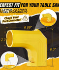 Table Saw Dust Collector Adapter For DWE7485 2.5 Inch Port Snap On Design detailed size dimensions and compatibility text
