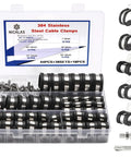 134 Piece Cable Clamps Assortment Kit With 304 Stainless Steel Rubber Cushioned P Clamps And Screws In Five Sizes Open Box View