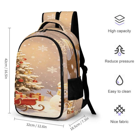 Christmas Snowman Sleigh Printed Backpack Dope Unisex Spacious And Durable Large Capacity Everyday Carry School Travel Bag with dimensions
