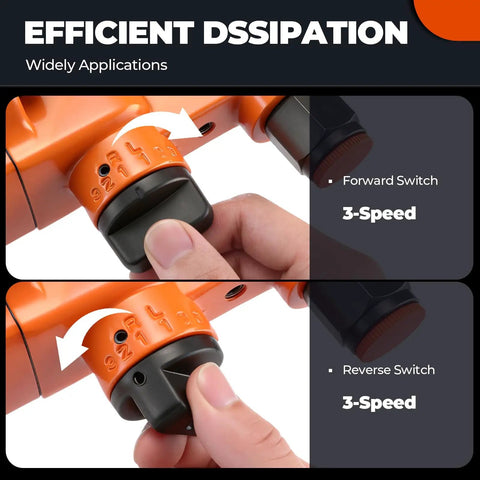 1 Inch High Torque Air Impact Wrench Dishing Out Maximum Beef With Up To 2580 Foot Pounds Of Loosening Power And A Lightning Quick 5000 Rpm Spindle showing 3-speed forward and reverse switch.