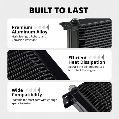 Top Shelf Slick Universal 19 Row Oil Cooler Kit With 10AN Fittings displaying premium aluminum alloy construction for racing engines.