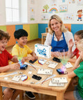 Six Pack Fiber Optic STEM Kits For Kids Ages Six To Twelve Hands On Light Craft Projects To Build Your Own Glowing Lamp With Fiber Optic Strands Easy Assembly Battery Not Included Classroom Set, kids at table