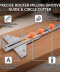 Solid Core Stainless Steel Router Milling Groove Bracket And Knockout Circle Cutting Jig With Crisp Dual Scale Markings for precise cutting guide.
