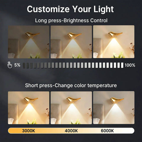 Customize your light settings with Super Sleek Bird Motion Sensor Wall Light With Heavy Duty Rechargeable Battery 2 Pack.
