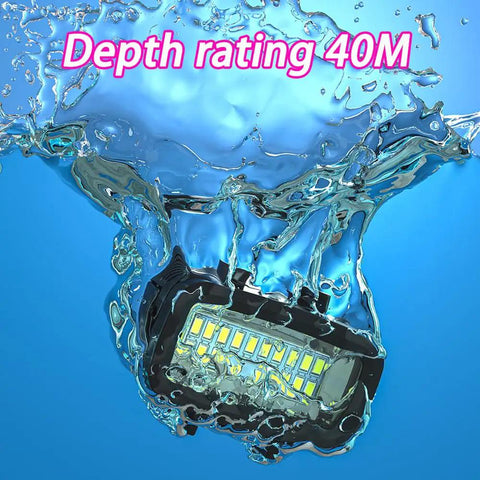 Underwater Dive Light 700LM For Action Cameras submerged underwater, showcasing depth rating of 40m for scuba and snorkel use.