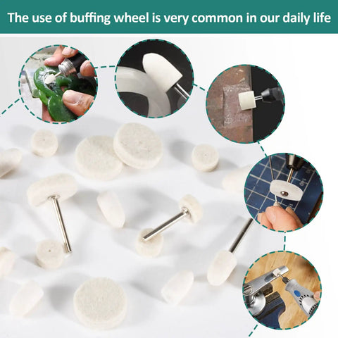 145 Piece Wool Felt Polishing Pads And Buffing Bits Kit With One Eighth Inch Mandrel Shank For Dremel Rotary Tools detail view