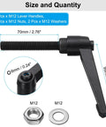 2 Pack Adjustable Lever Handles With M12 By 70mm Metric Male Thread Nuts And Washers, black rotating screw and locking lever focus
