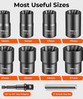 1/2 Inch Drive Lug Nut Removal Kit With 10 Piece Wheel Lock Remover Set showing various sizes of sockets in chrome molybdenum steel