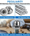 Hella Tough 107 Pieces 304 Stainless Steel Acorn Cap Nut Assortment Pack with detailed characteristics and high performance.