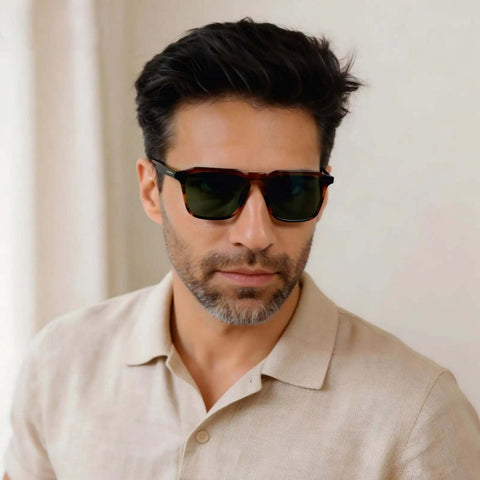 Man wearing Retro Sunglasses For Men With Polarized UV400 Protection Handcrafted Acetate 60s Style Square Cool Sun Glasses