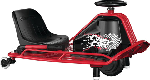 Red and black 24V Electric Drifting Go Kart with Drift Bar, featuring pneumatic front tire and anti-tip caster, one size