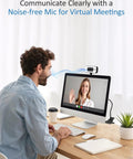 Super Sharp 4K Streaming Webcam With Auto Focus And Soft Key Light For Pc Laptop Desk Setup showing man on video call.