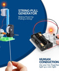 Hands On Electrical Circuit Kit For Kids That Makes STEM Fun, featuring string-pull generator and human conduction experiment