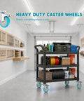 Killer 4 Inch Caster Wheels Heavy Duty TPR Silent Rollers Rock Solid Build Handles 600 Lbs on a workshop cart with tools.