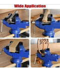 Heavy Duty Universal Bench Vice Machine Vise Clamp For Woodworking And DIY Projects Full Metal Construction With Large Anvil Super Stable Clamping Force Perfect Grip Tools in multiple angles and applications.