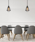 Industrial Edison Pendant Light 2 Pack With Adjustable 47.2 Inch Cord And Cage Shade in Dining Room
