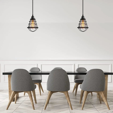 Industrial Edison Pendant Light 2 Pack With Adjustable 47.2 Inch Cord And Cage Shade in Dining Room