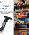 Stainless Steel T Handle Draw Latches Set Of 2 with rubber cushioned latch displayed beside a toolbox in workshop setting