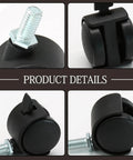 4 Pack 1.5 Inch Nylon Swivel Stem Caster Wheels M8 Thread For Furniture with 360 Degree Rotation Close-up Views