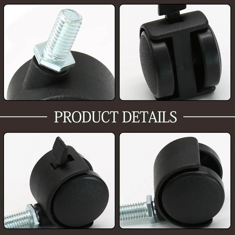 4 Pack 1.5 Inch Nylon Swivel Stem Caster Wheels M8 Thread For Furniture with 360 Degree Rotation Close-up Views