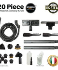20 piece professional accessory bundle for Pro Commercial Steam Cleaner, featuring nozzles, brushes, microfiber towel, and more.
