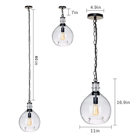 Hand Blown Glass Pendant Lighting For Kitchen Island And Dining Room Modern Farmhouse Globe Ceiling Light 11 Inch Diameter