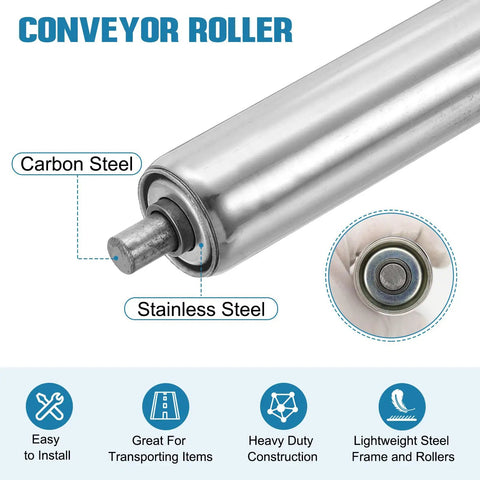 Stainless Steel Conveyor Roller 1.5 Inch Diameter 20 Inch Length Gravity Transmission Replacement Part With Galvanized End Pack Of 2 Silver