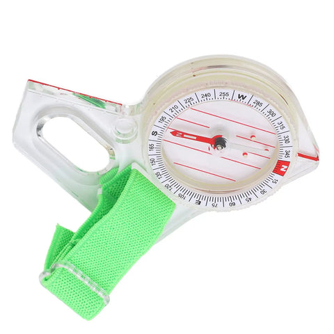 Thumb Orienteering Compass With Luminous Glow For Easy One Hand Navigation, green strap and clear acrylic body