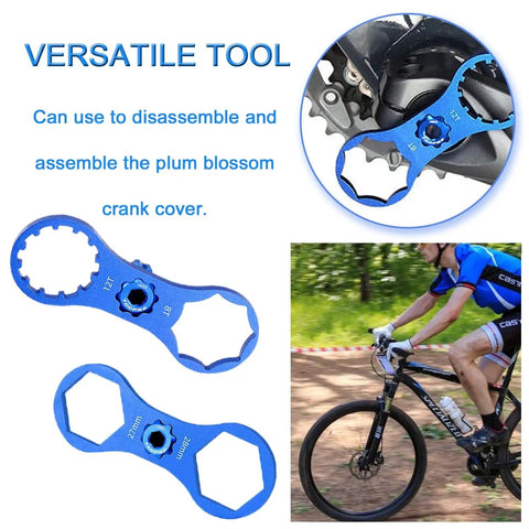Aluminum Alloy Fork Cap Wrench Set Two Pack Pro Grade For Bike Suspension Cap Removal showing versatile tool in blue.
