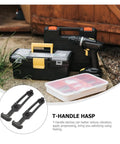 Beefed Up Rubber Latch Set 4 Pack T Handle Draw Latches with tool boxes and storage case shown outdoors