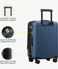 Grace Expandable 20 Inch Carry On Hard Shell Luggage With Spinner Wheels, showing telescopic handle, TSA lock, and grip handles.