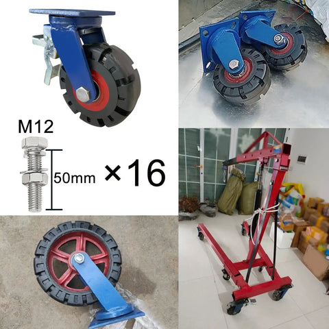 Four Pack Heavy Duty Swivel Plate Caster With Brakes Rock Solid 3300 Lbs Load Capacity wheels and bolts shown in use