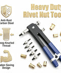 Complete 440-Pc Metric Rivet Nut Tool Kit With Heavy Duty Hand Gun For Auto Repair, Sheet Metal Work, Furniture Assembly And Diy Projects Featuring Interchangeable M3 M4 M5 M6 M8 Mandrels. Heavy Duty Rivet Nut Tool with mandrels and carbon steel inserts