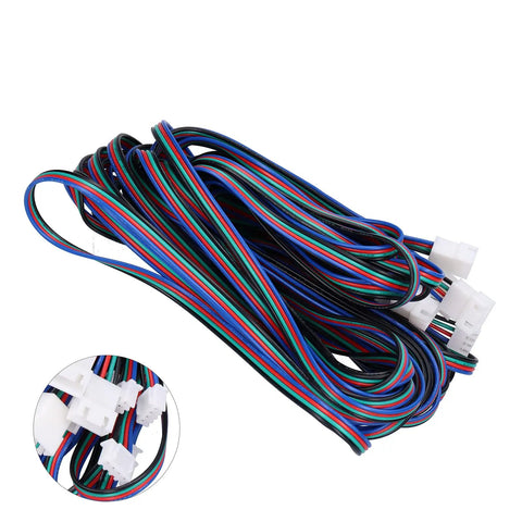 Professional Grade Five Pack Xh2 54 Four Pin Motor Extension Leads For Extruders And Servo Motors At Two Meters, colorful wires with latching plugs.