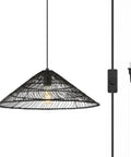 Black 1 Light Farmhouse Coastal LED Pendant with Rattan Cone Shade, 20.25 Inch Height, 180 Inch Cord, Energy Saving LED Bulb Included
