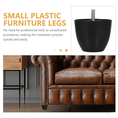 4 Pack Round Furniture Legs Replacement Feet for sofas chairs cabinets and tables adjustable black plastic leg