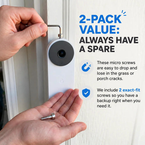 User holding Heavy Duty 2 Pack Replacement Security Mounting Screws For Google Nest Wired Doorbell Second Gen in hand.