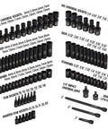 Pro Grade One Quarter Inch Drive Impact Socket Set with assorted 6-point Torx and Inverted Torx sockets, universal joints, and adapters.