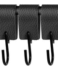 Leather S Hooks With PU Leather Coat 3 Pack Multifunctional S Hooks for hanging clothes, black, displayed on bar.