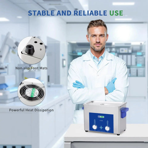 Lab display of Heavy Duty Industrial Ultrasonic Cleaner 4L 120W With Timer And Heater Basket For Jewelry Glasses Chains And Watches 40KHz Deep Cleaning Power Multi-Use Unit Built For Real World Grime